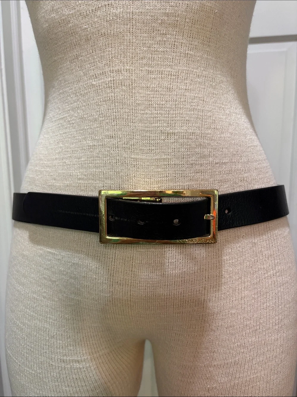 Antonio Melani black and brown reversible belt with gold tone buckle